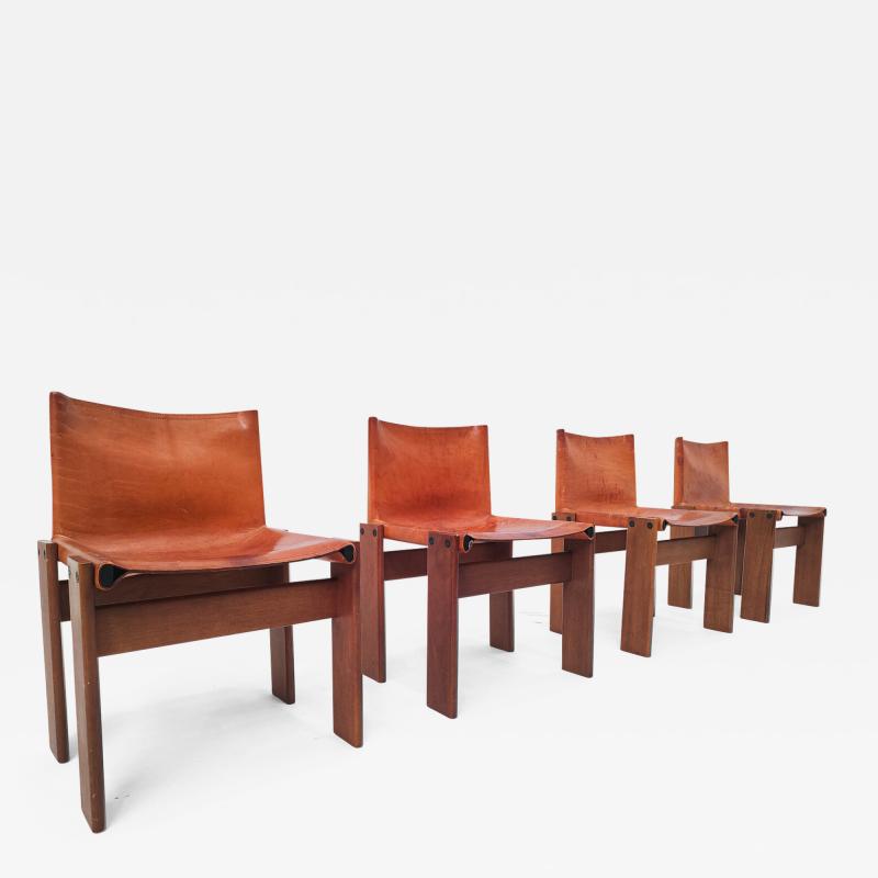 Afra Tobia Scarpa Set of 4 Monk Chairs by Afra Tobia Scarpa in Cognac Leather