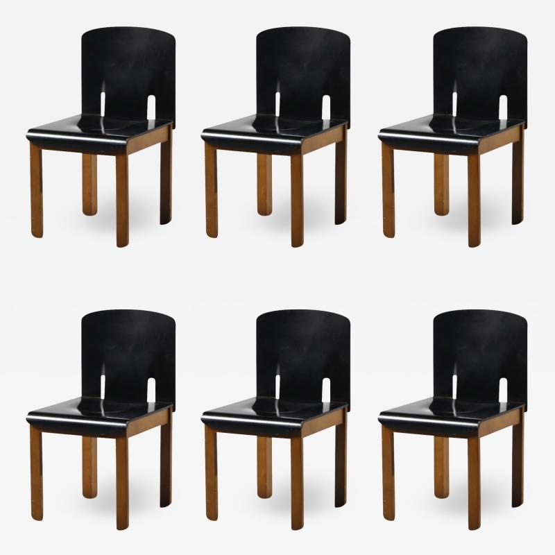 Afra Tobia Scarpa Set six Afra and Tobia Scarpa 1970s lacquered wood dining chairs