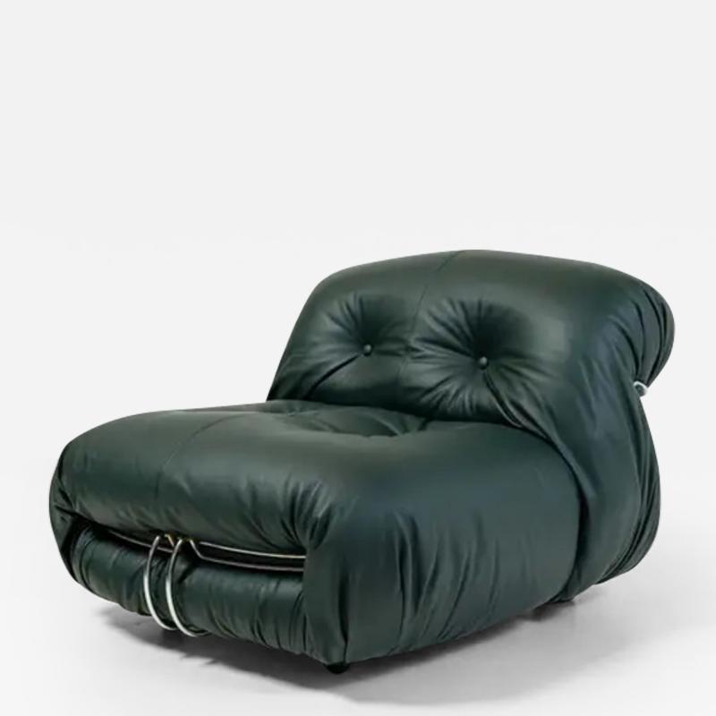 Afra Tobia Scarpa Soriana Lounge Chair by Afra Tobia Scarpa for Cassina Elmo Green Leather