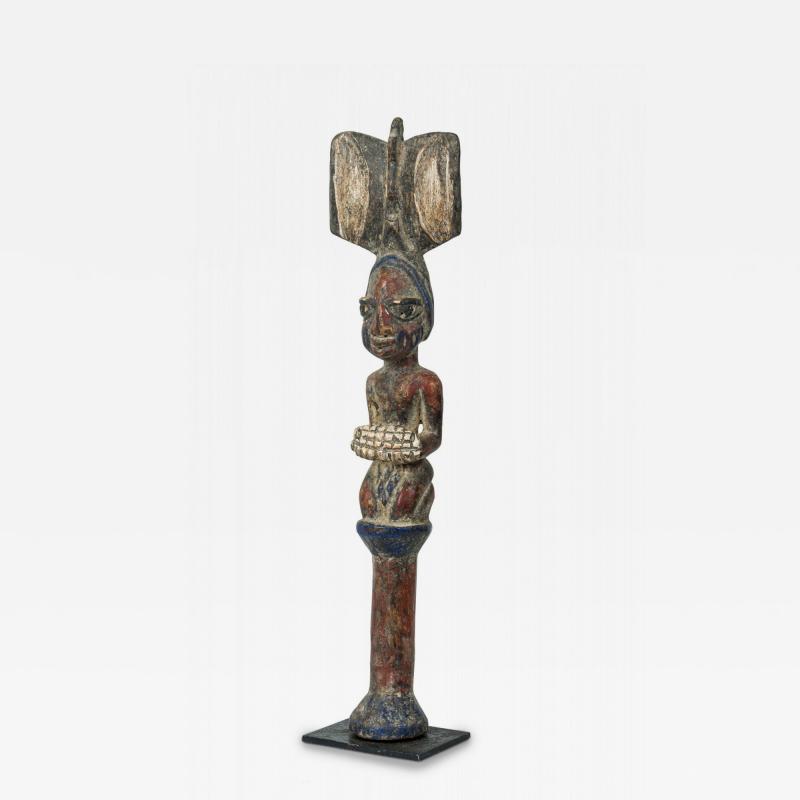African 19th Century Carved Painted Wood Yoruba Shango Figure on Metal Stand