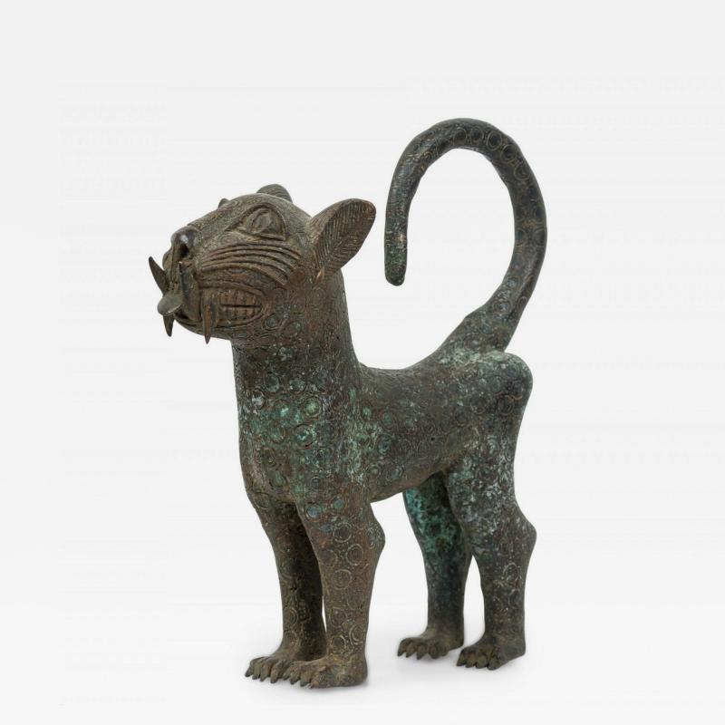 African Benin City Nigeria 20th Century Bronze Leopard