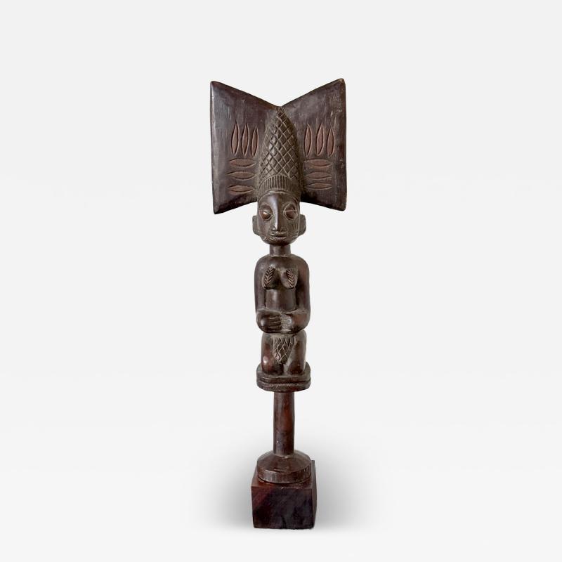 African Carved Female Statue Yoruba Ose Sango Staff