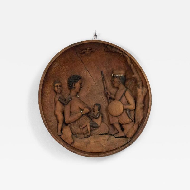 African Carved Wooden Wall Figurative Plaque