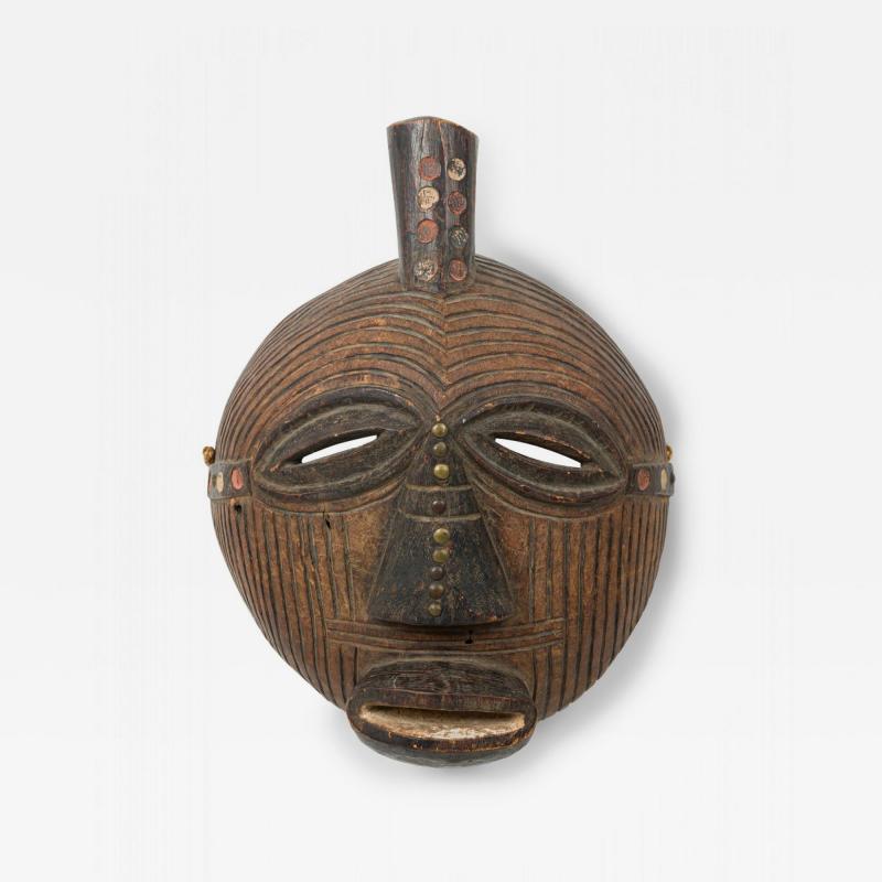 African Congo 20th Century Carved Painted Wood Songye Kfwebe Face Mask