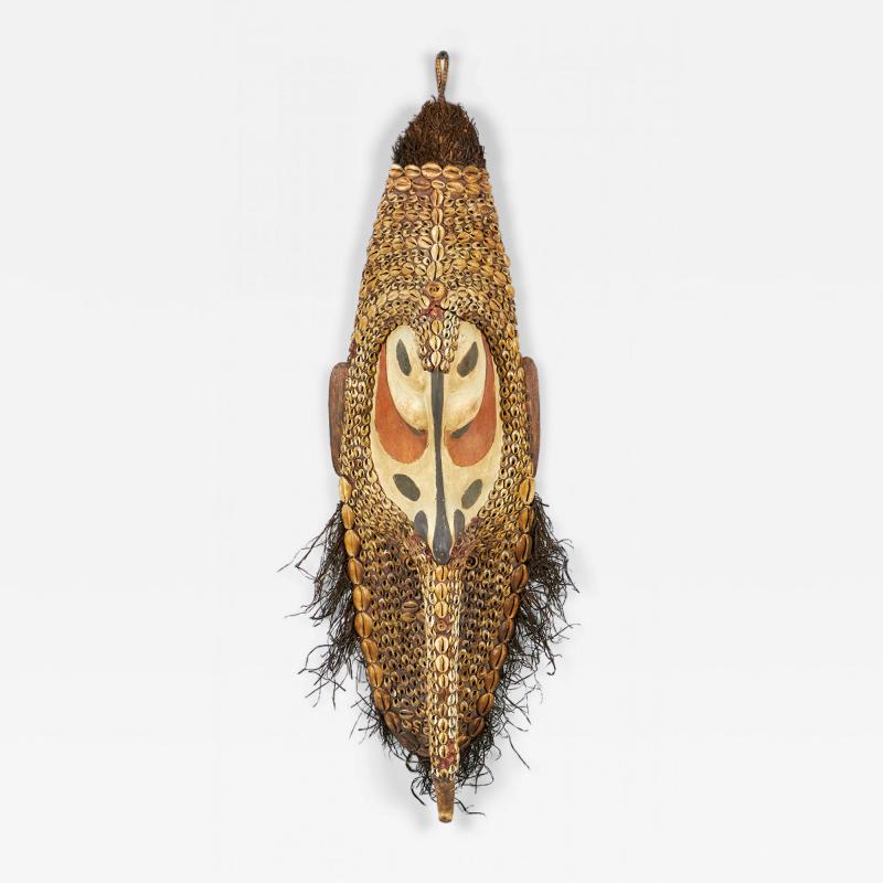 African Cowrie Shell and Root Fiber Beaked Mask