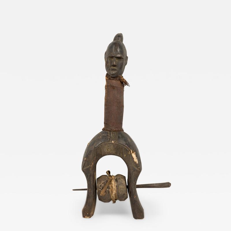 African Gabon 20th Century Hand Carved Tsogo Heddle Pulley with Carved Head