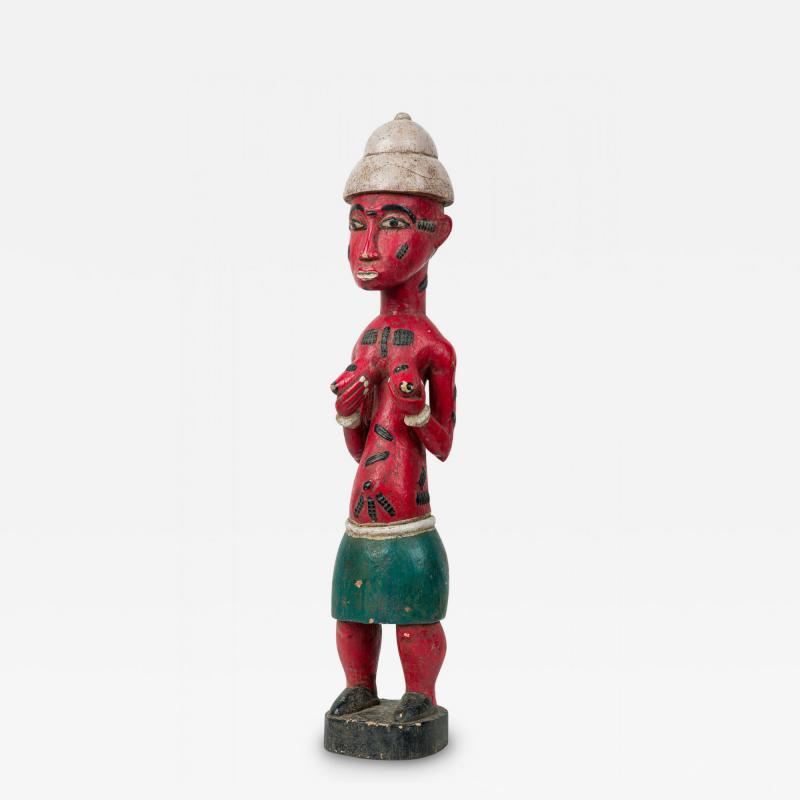 African Ivory Coast 20th Century Carved Painted Wood Baule Female Colonial Fig