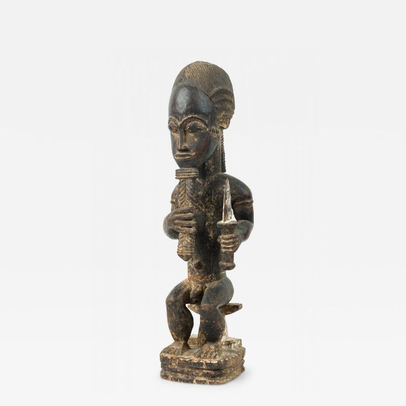 African Ivory Coast 20th Century Carved Wood Baule Diviner Seated Figure