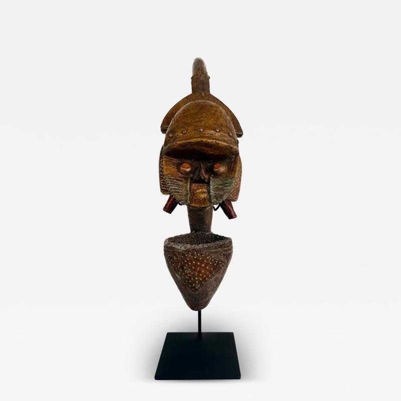 African Kota People Gabon Carved Metal Reliquary Pipe on Stand 20th Century