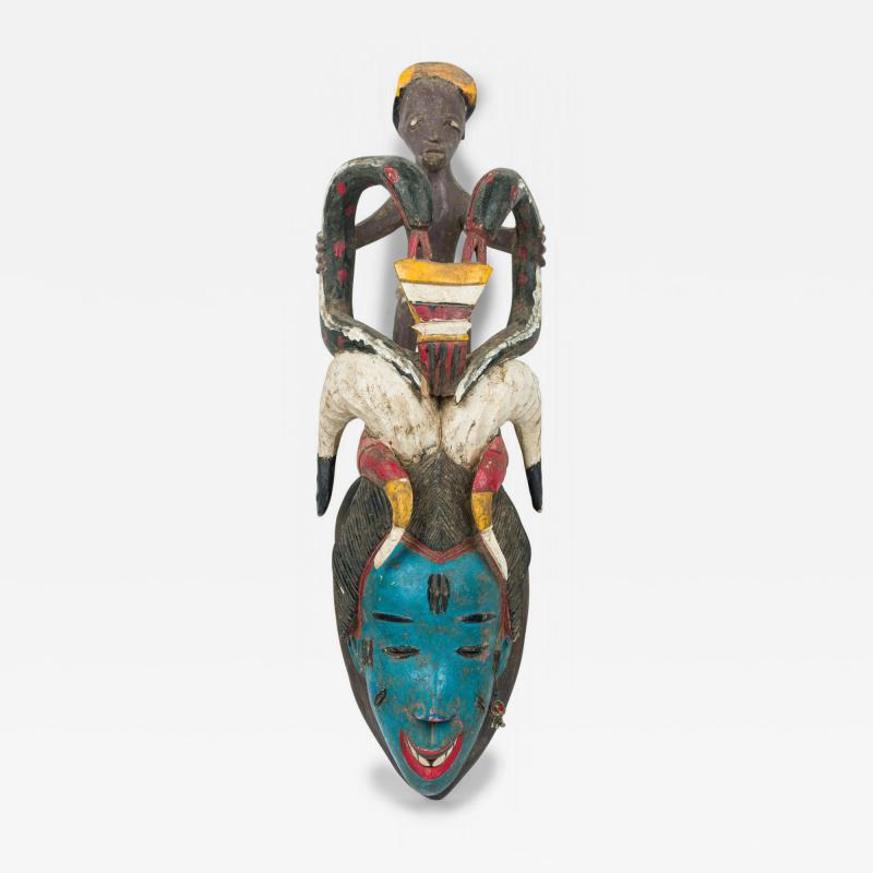African Sierra Leone Contemporary Carved Painted Wood Temne Headcrest Mask