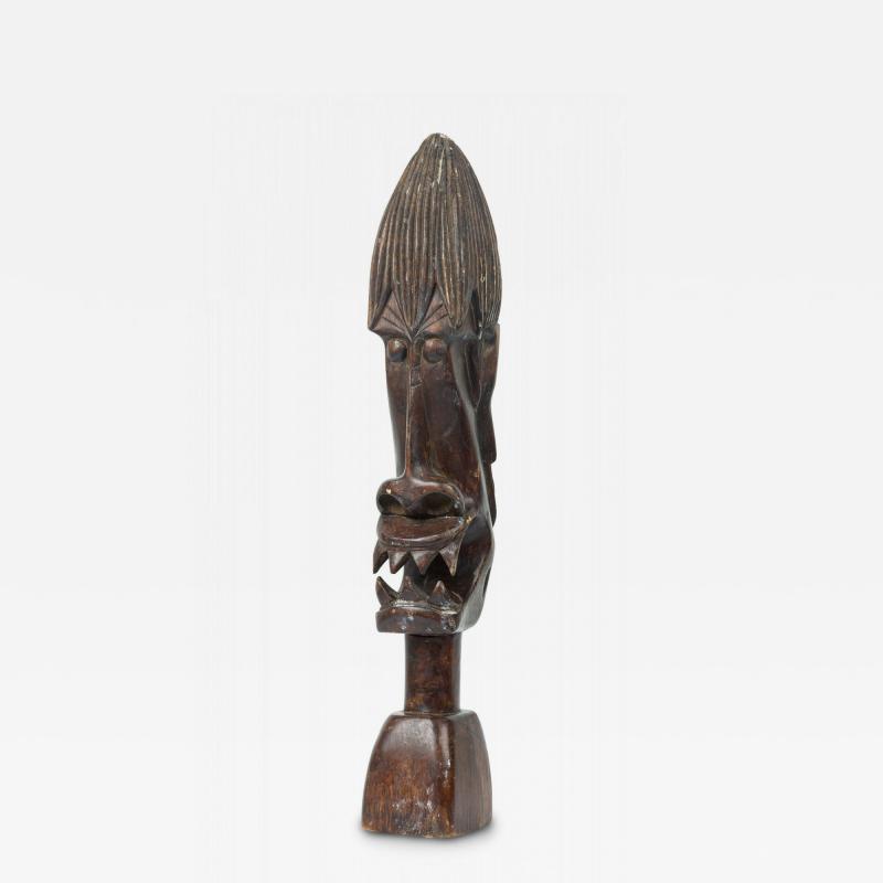 African Tanzania Contemporary Carved Wood Makonde Fearsome Demon Head