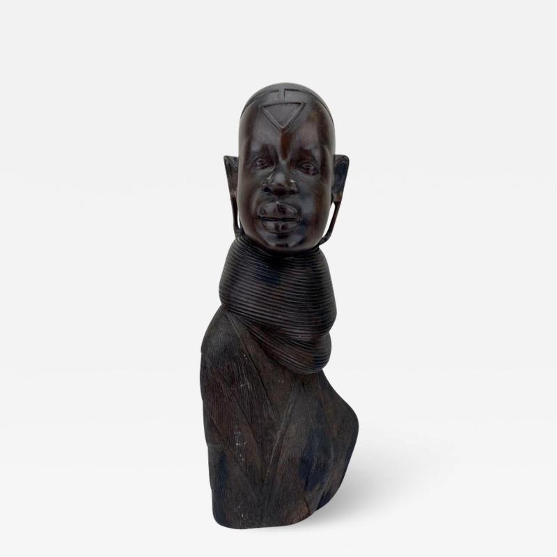 African Woman Bust Hand Carved Ebony Wooden Sculpture