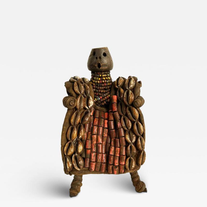 African Yoruba Cowrie Shell Beaded Fertility Doll 20th Century