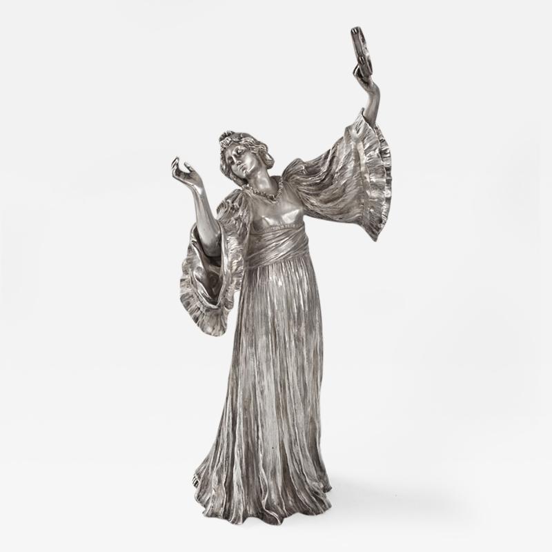 Agathon L onard French Art Nouveau Silvered Figural Sculpture by Leonard