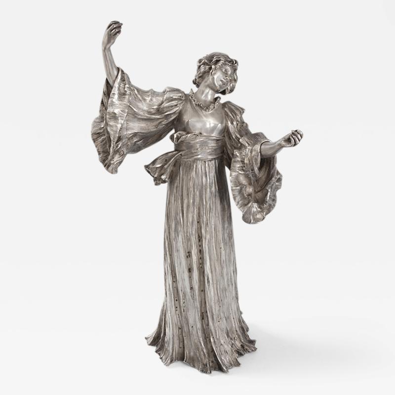 Agathon L onard French Art Nouveau Silvered Figural Sculpture by Leonard