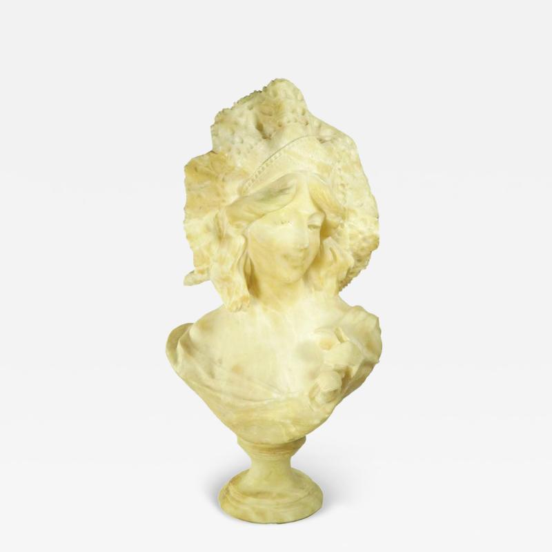 Alabaster Carved Sculpture Art Nouveau Woman with large headpiece