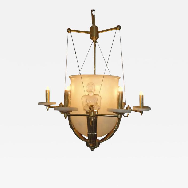 Alabaster and Brass Art Deco Style Chandelier