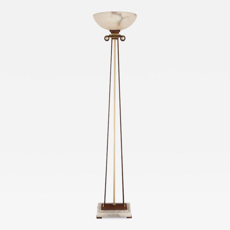 Alabaster gilt metal and patinated iron floor lamp