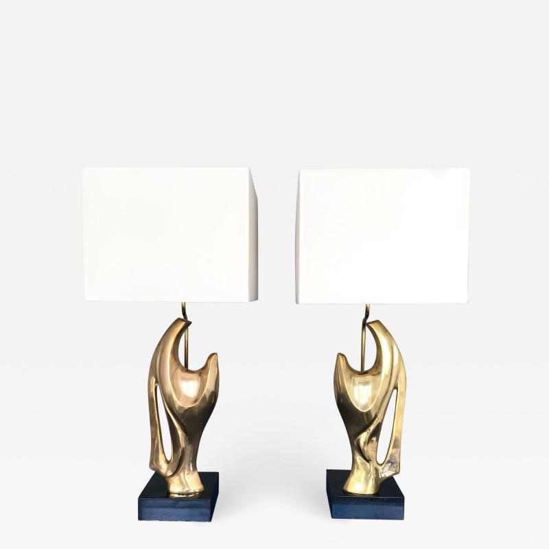 Alain Chervet Pair of Bronze Lamps by Alain Chervet France 1970s