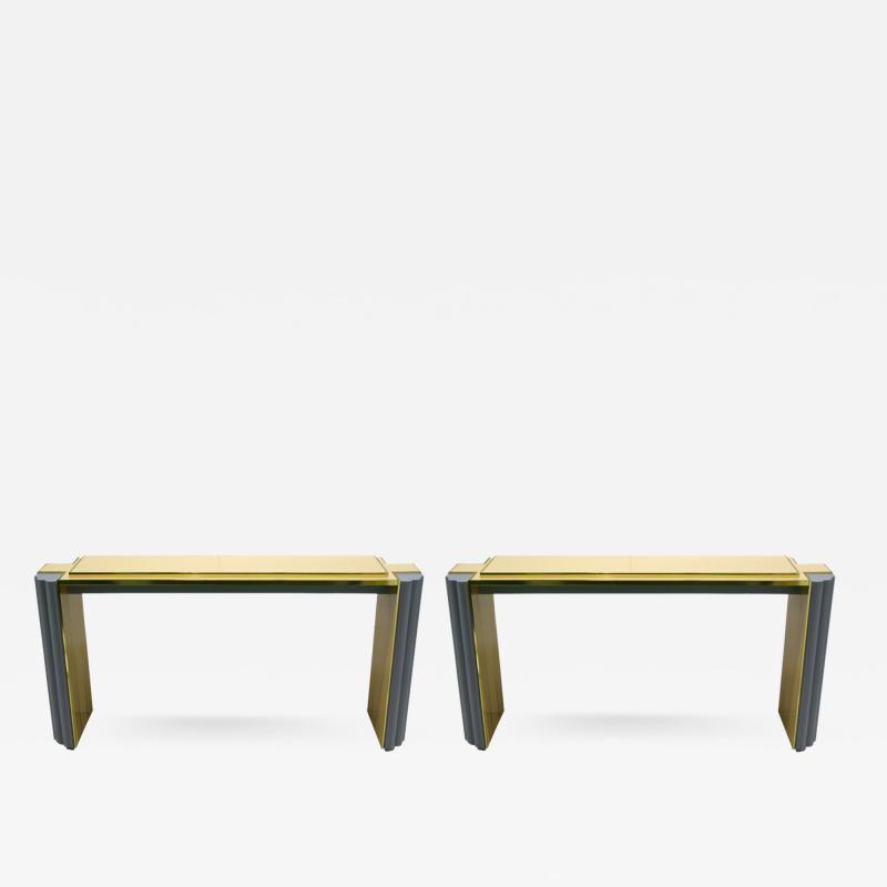 Alain Delon 1970s Pair of Alain Delon for Maison Jansen Console Tables