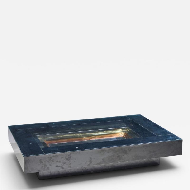 Alain Delon Alain Delon for Maison Jansen Mid Century Brass Chrome Lacquered Coffee Table