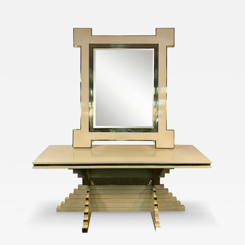 Alain Delon MODERNIST MIXED METALS MIRROR CONSOLE BY ALAIN DELON FOR MAISON JANSEN