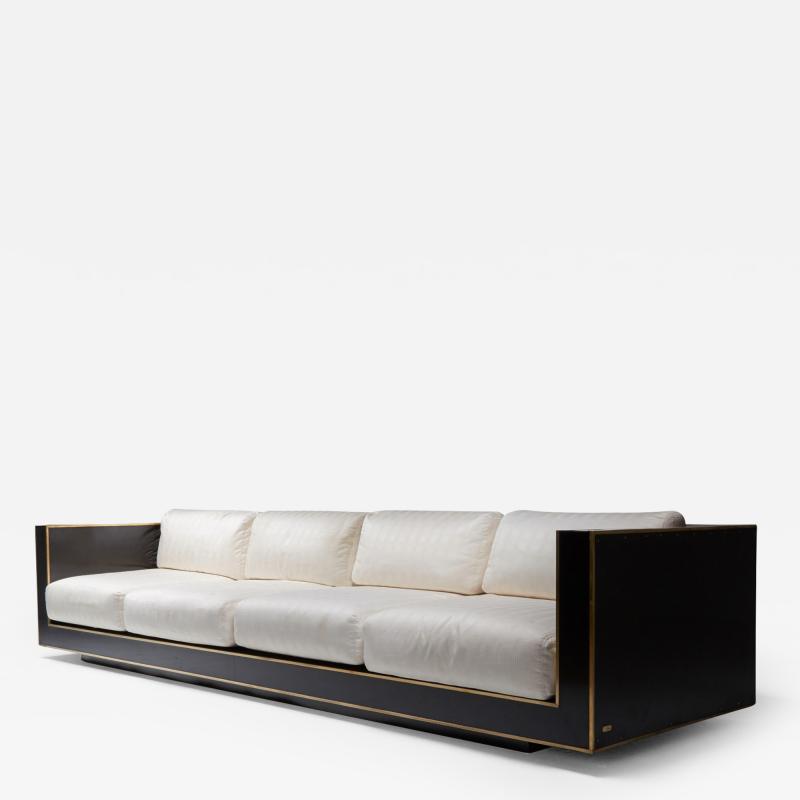 Alain Delon Maison Jansen geometric sofa in Black and Brass Hollywood Regency 1970s