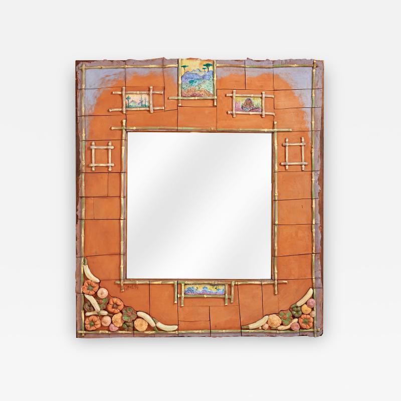 Alain Girel Magnificent Ceramic Mirror by Alain Girel for Hermes