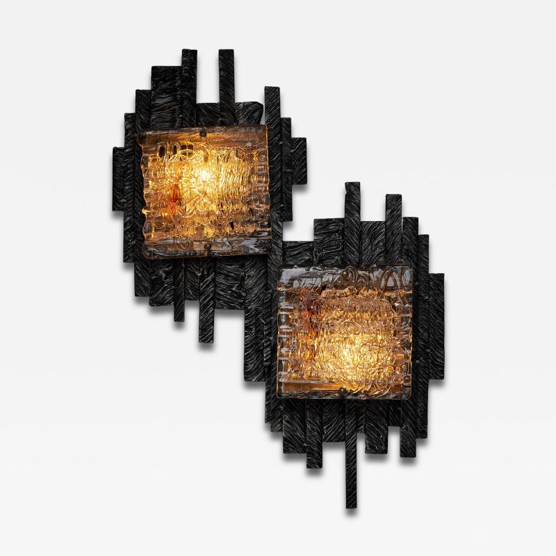 Albano Poli Albano Poli for Poliarte Brutalist Glass and Metal Wall Lamp 1970s