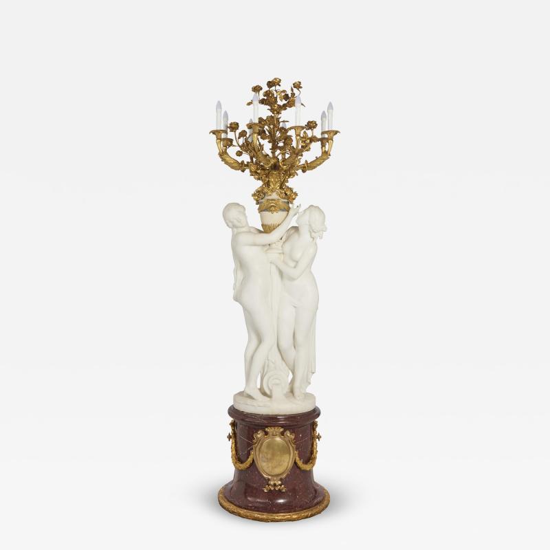 Albert Ernest Carrier Belleuse Very large antique marble ormolu candelabrum by Carrier Belleuse Barbedienne