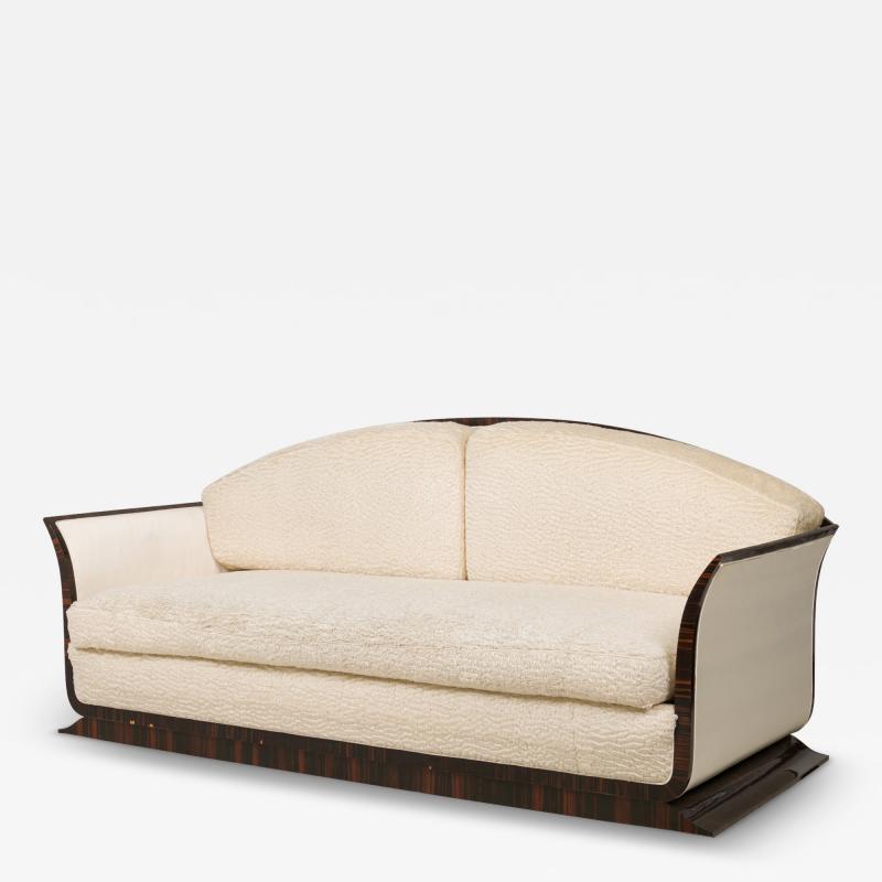 Albert Fournier Albert Fournier Macassar Ebony Veneer and Beige Mohair Upholstered Daybed