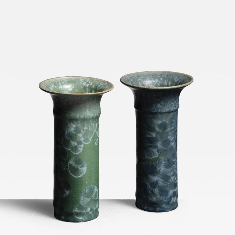 Albert Kiessling Pair of Albert Kiessling green ceramic vases