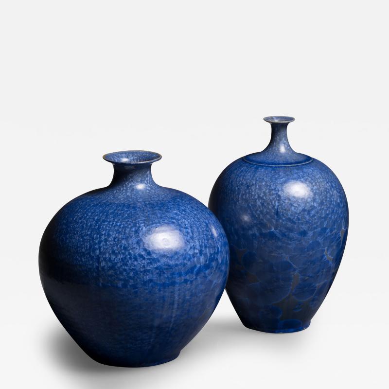 Albert Kiessling Set of 3 Albert Kiessling blue crystalline ceramic vases