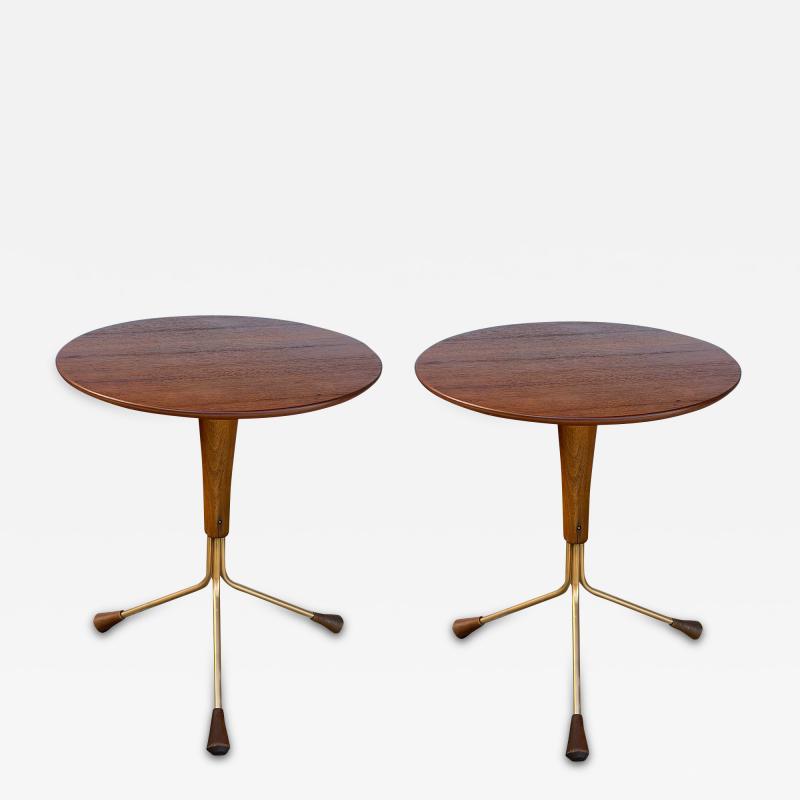 Albert Larsson Pair of Swedish teak tripod side drinks tables Albert Larsson for Albert Tibro