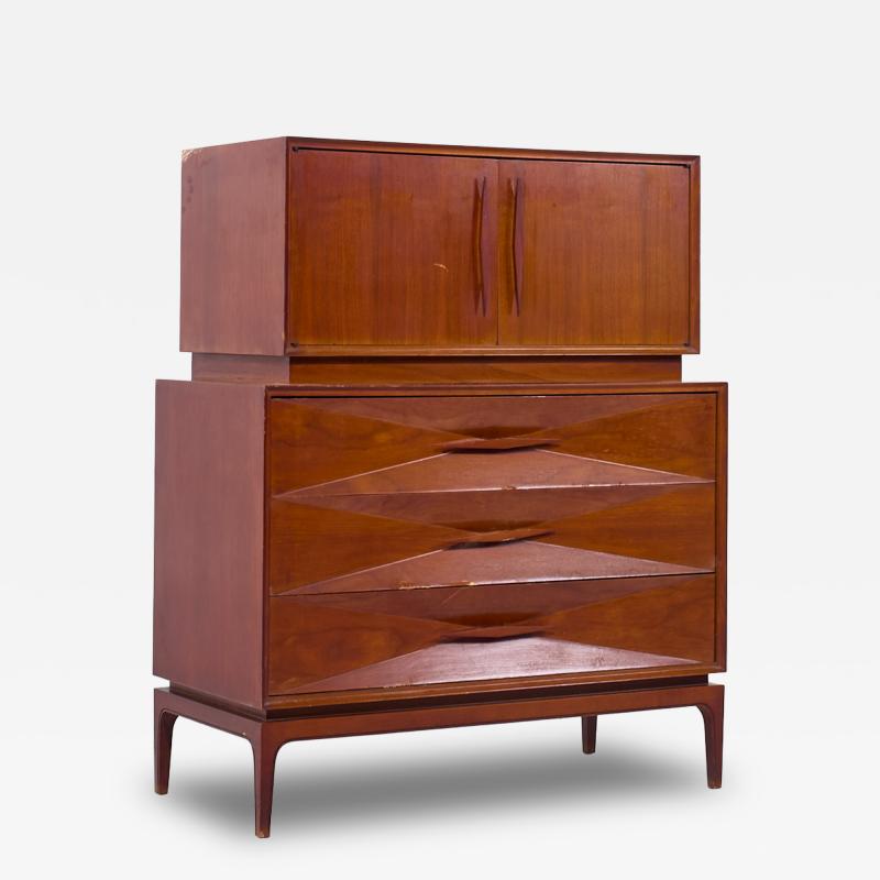 Albert Parvin Albert Parvin Style Mid Century Walnut Highboy Dresser