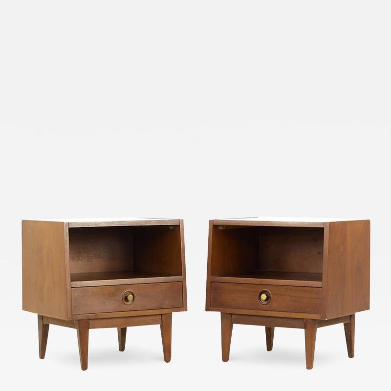 Albert Parvin Albert Parvin for American of Martinsville Walnut and Brass Nightstands Pair