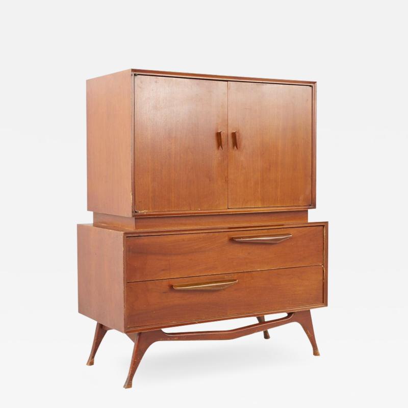 Albert Parvin Style Mid Century Walnut Gentlemans Highboy Dresser