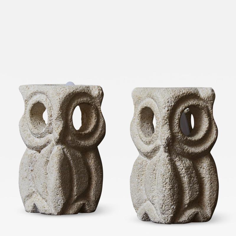 Albert Tormos Pair of Small Sandstone Owls Table Lamps by Albert Tormos
