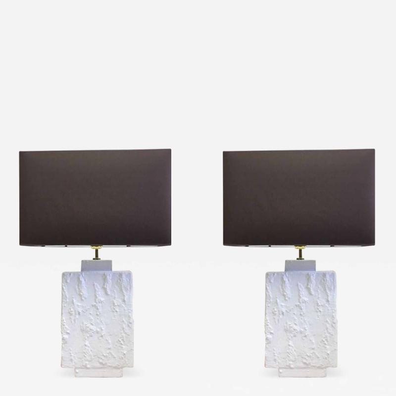 Alberto Diego Giacometti Pair French Mid Century Modern Plaster Gesso Table Lamps Style of Giacometti