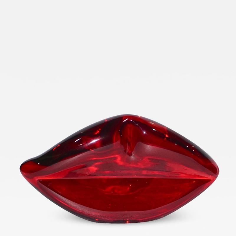 Alberto Dona Contemporary Italian Fun Blown Murano Glass Red Lips Decorative Art Sculpture