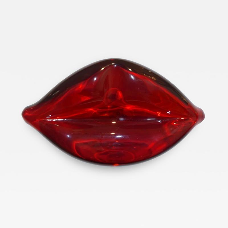 Alberto Dona Contemporary Italian Fun Blown Murano Glass Red Lips Wall Art Sculpture