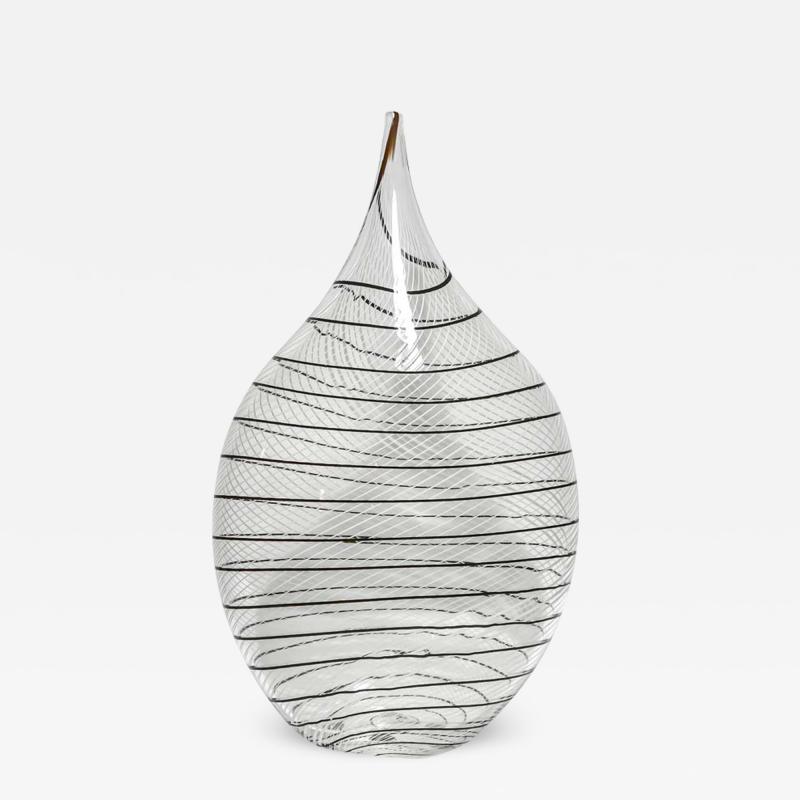 Alberto Dona Hand Blown Clear With Black Filigrana Glass Vase By Alberto Dona
