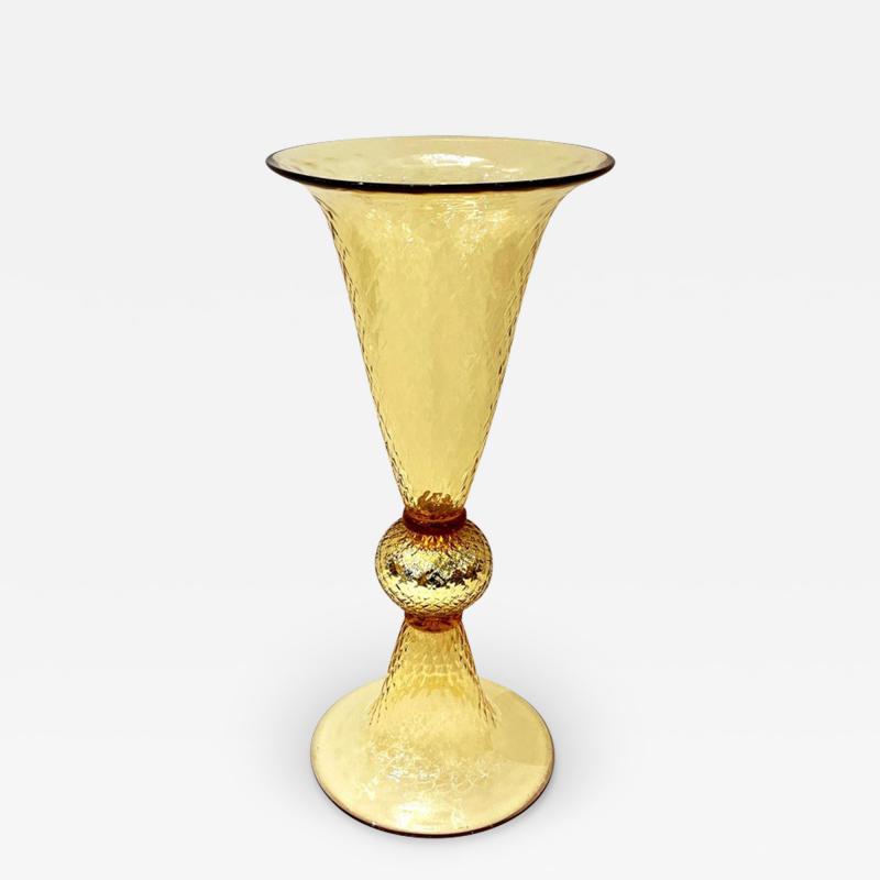 Alberto Dona Modern Italian Gold Honeycomb Murano Glass Tall Round Conical Double Vase