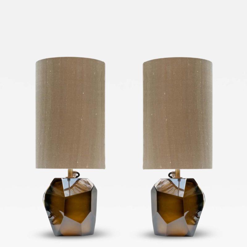 Alberto Dona Murano Diamond Cut Faceted tobacco colour glass table lamps