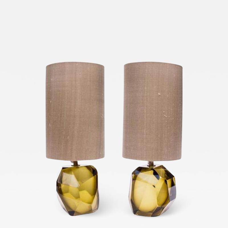 Alberto Dona PAIR OF TOBACCO MURANO GLASS ROCK TABLE LAMPS