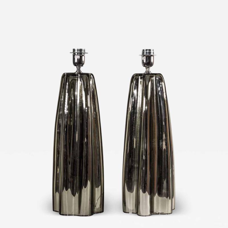 Alberto Dona Pair of Fluted mirrored Murano Glass Table Lamps by Alberto Don 