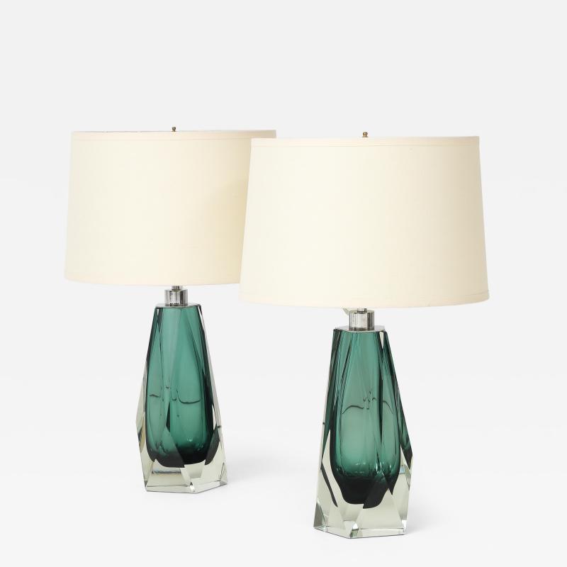 Alberto Dona Pair of Green Murano Glass Lamps by Alberto Dona Signed Italy