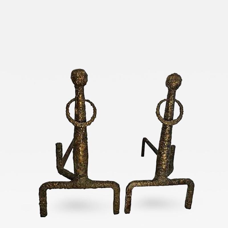 Alberto Giacometti Exceptional Rare Pair of Sculpted Bronze Andirons in the manner of Giacometti