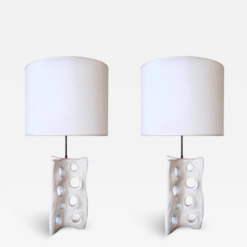 Alberto Giacometti PAIR Handmade French Expressionist Plaster Table Lamps after Alberto Giacometti