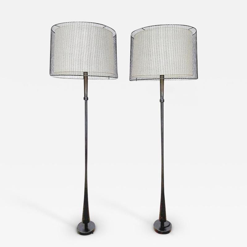 Alberto Giacometti Pair Of Custom Floor Lamps in Iron Bronze and Wood